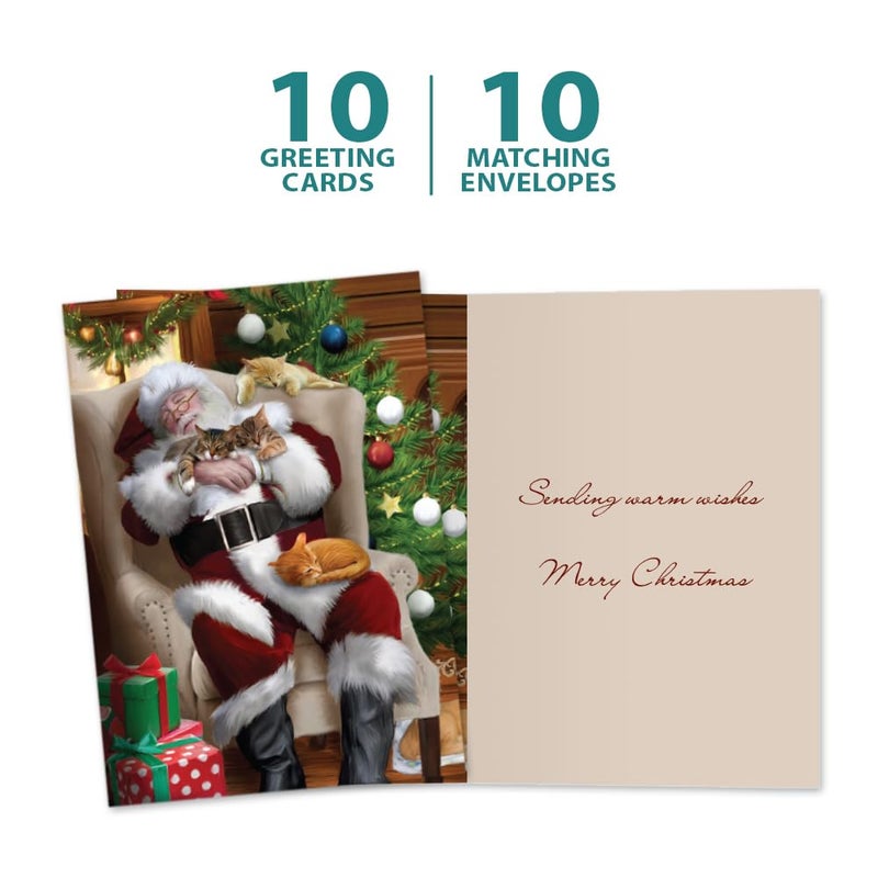 Tree-Free Greetings Christmas Cards and Envelopes, Set of 10, 5 x 7, Cat Nap Santa (HB93213) - Image 5